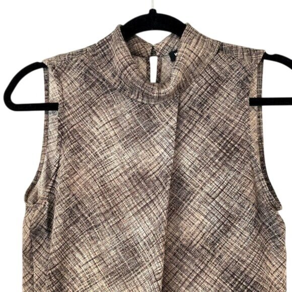 Worth New York Sleeveless Pleated Silk Blouse Size 4 Brown & Cream Career Flowy - Picture 4 of 8